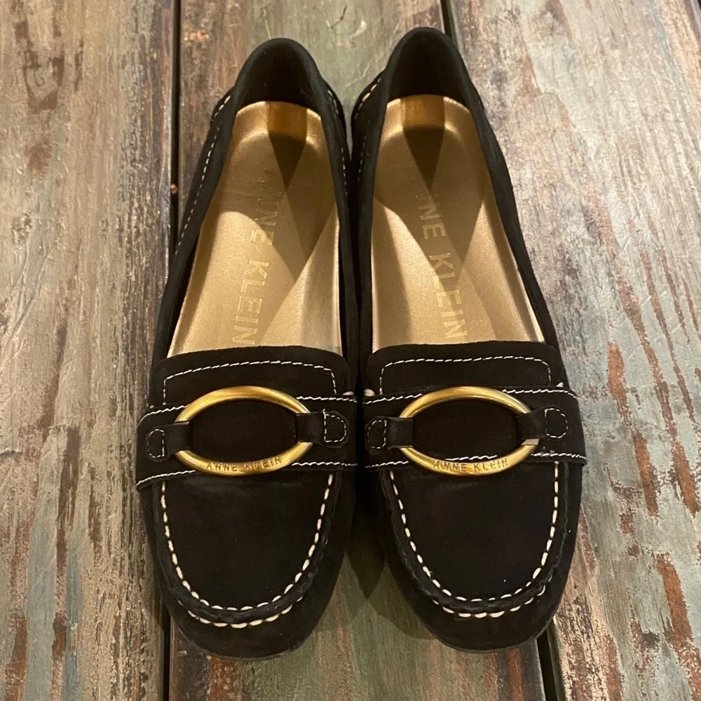 Anne Klein Suede Hanya Loafer Black Suede Leather Women’s Size 6 Flats Shoes